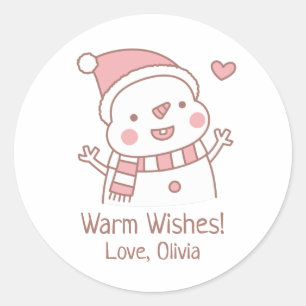 かわいい幸せな雪だるま クリスマス落書き ラウンドシール