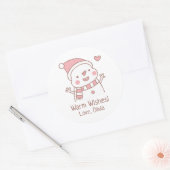 かわいい幸せな雪だるま クリスマス落書き ラウンドシール (封筒)