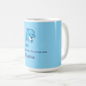 かわいい幸せな青いイルカのキャラクター海の生き物 コーヒーマグカップ (正面右)