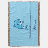 かわいい幸せな青いイルカのキャラクター 海の生き物 スローブランケット (正面縦)