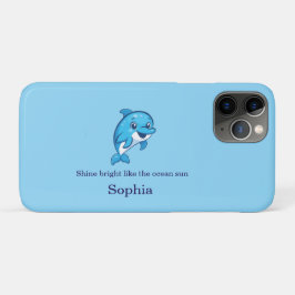 かわいい幸せな青いイルカのキャラクター 海の生き物 iPhone 11 PROケース