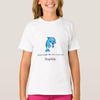 かわいい幸せな青いイルカのキャラクター 海の生き物 Tシャツ