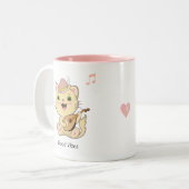 かわいい幸せな音楽のジンジャー＋タビー猫 ツートーンマグカップ (正面左)