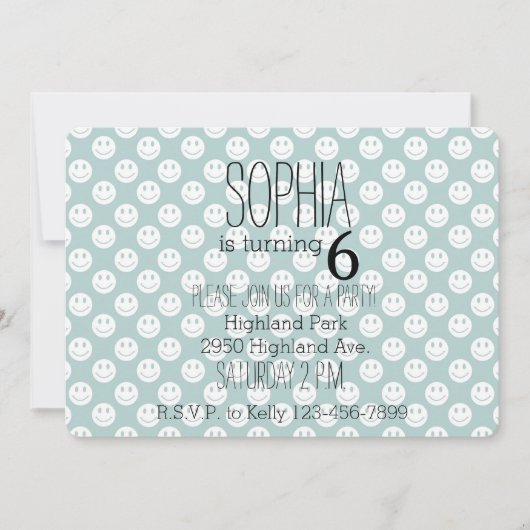 かわいい幸せな顔 招待状 (正面)