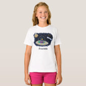 かわいい幸せな魚のUFO宇宙カートゥーンイラスト Tシャツ (正面フル)