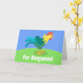 かわいい幸せな鶏の漫画のパターン カード (黄色い花)