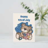 かわいい幸せな7月4日のクマアド文字  シーズンポストカード (スタンド正面)