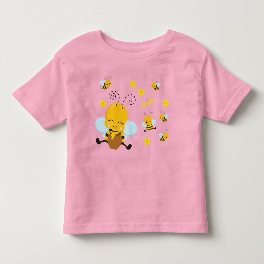 かわいい幸せのまわりに花付きピンク トドラーTシャツ (正面)