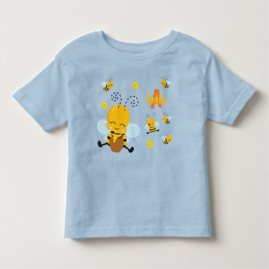 かわいい幸せのまわりに花付き青 トドラーTシャツ (正面)