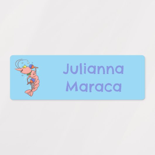 かわいい幸せエビ、エビの漫画パーソナライズされた ラベル (デザイン2)