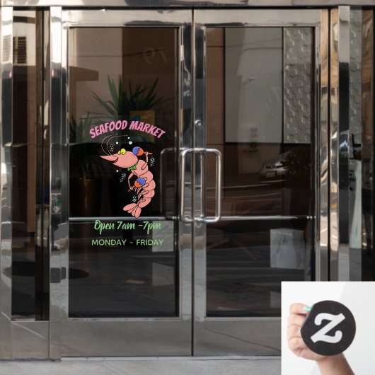 かわいい幸せエビ、エビの漫画 ウィンドウサイン (オフィスドア)