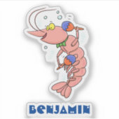 かわいい幸せエビ、エビの漫画 シール (正面)