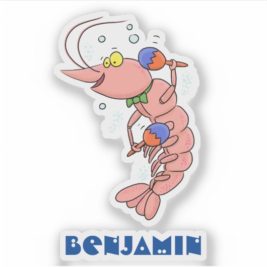 かわいい幸せエビ、エビの漫画 シール (正面)