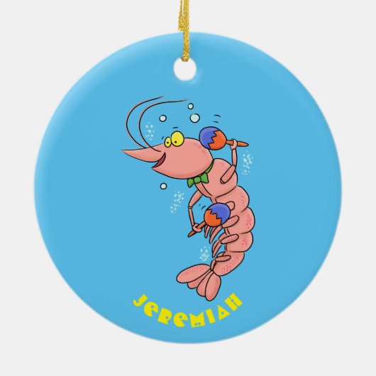 かわいい幸せエビ、エビの漫画 セラミックオーナメント (裏面)