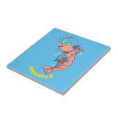 かわいい幸せエビ、エビの漫画 タイル (側面)