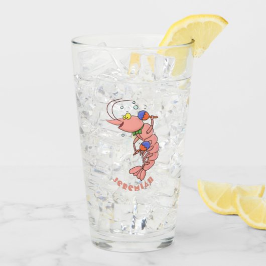 かわいい幸せエビ、エビの漫画 タンブラーグラス (アイス裏面)