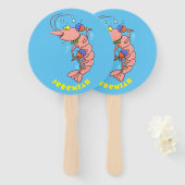 かわいい幸せエビ、エビの漫画 ハンドファン (正面&裏面)