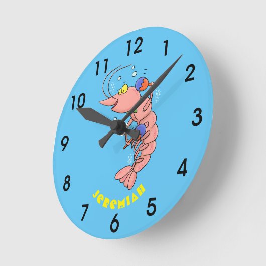 かわいい幸せエビ、エビの漫画 ラウンド壁時計 (傾斜)