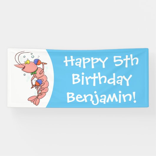 かわいい幸せエビ、エビの漫画 横断幕 (横)