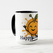 かわいい幸せオレンジのフルーツキャラクター 🍊 マグカップ (正面左)