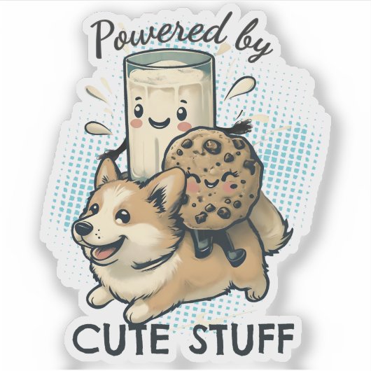 かわいい幸せコーギーの子犬のミルクとクッキー シール (正面)