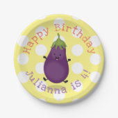 かわいい幸せナスパーソナライズされたの誕生日 ペーパープレート (正面)