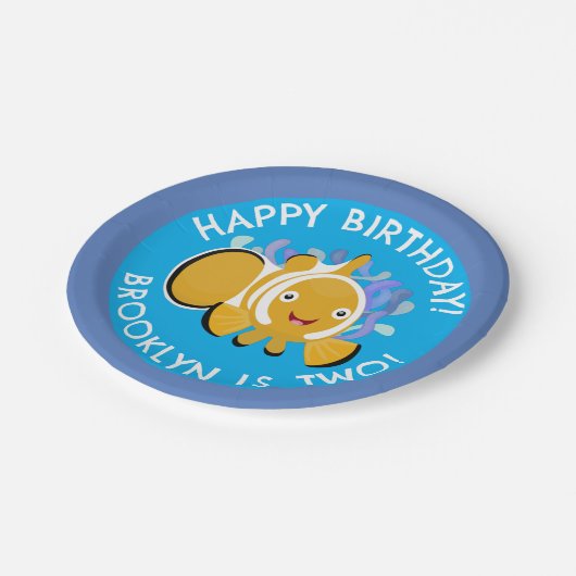 かわいい幸せピエロパーソナライズされたの誕生日の漫画 ペーパープレート (アングル)