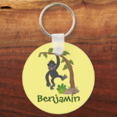 かわいい幸せベビーゴリラ漫画イラストレーション キーホルダー (正面)