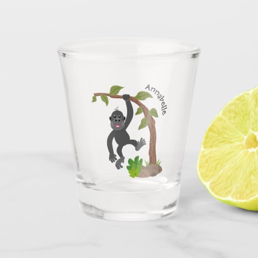 かわいい幸せベビーゴリラ漫画イラストレーション ショットグラス (正面)