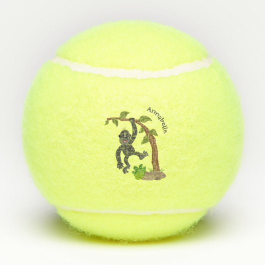 かわいい幸せベビーゴリラ漫画イラストレーション テニスボール (裏面)