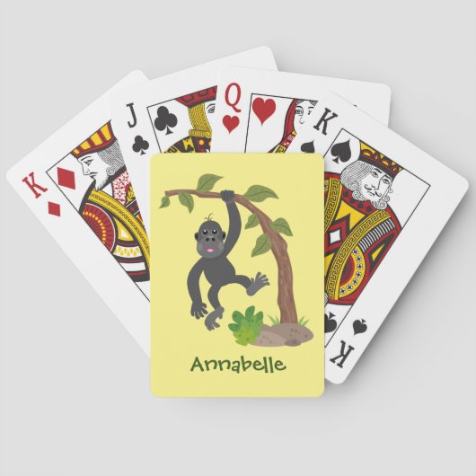 かわいい幸せベビーゴリラ漫画イラストレーション トランプ (裏面)