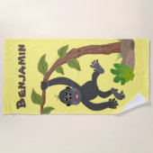 かわいい幸せベビーゴリラ漫画イラストレーション ビーチタオル (正面)