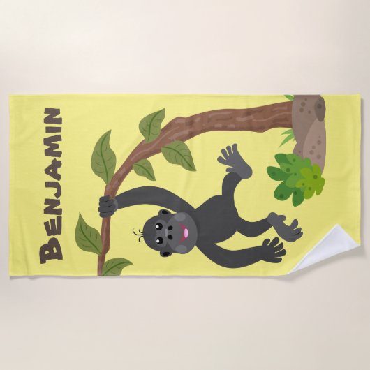 かわいい幸せベビーゴリラ漫画イラストレーション ビーチタオル (正面)