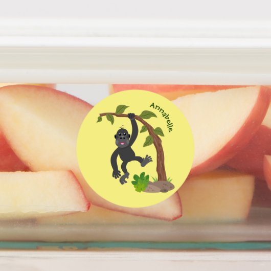 かわいい幸せベビーゴリラ漫画イラストレーション ラベル (貼付)