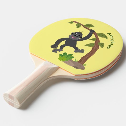 かわいい幸せベビーゴリラ漫画イラストレーション 卓球ラケット (正面アングル)