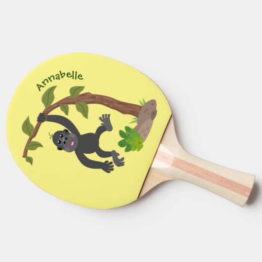 かわいい幸せベビーゴリラ漫画イラストレーション 卓球ラケット (横)