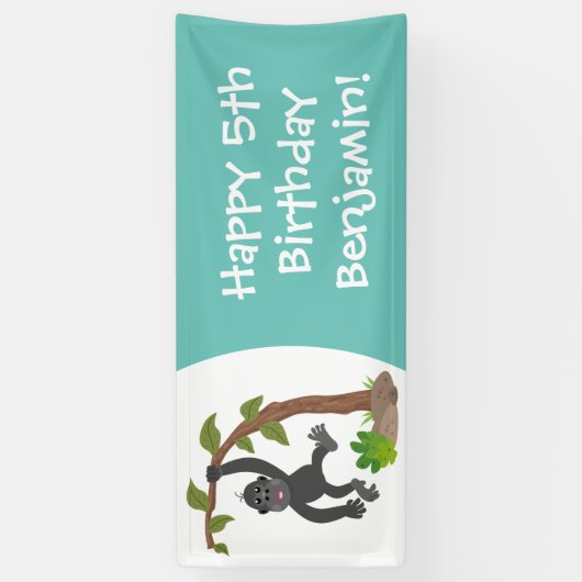 かわいい幸せベビーゴリラ漫画イラストレーション 横断幕 (縦)