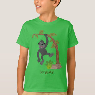 かわいい幸せベビーゴリラ漫画イラストレーション Tシャツ