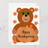 かわいい幸せ感謝祭テディベアパンプキン葉 シーズンカード (正面/裏面)