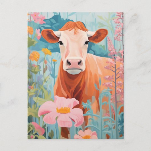 かわいい幸せ牛 ポストカード (正面)