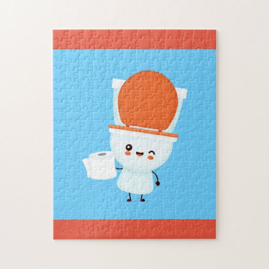 かわいい幸せ笑顔のボウルとトイレ紙 ジグソーパズル (縦)