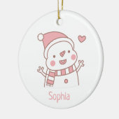 かわいい幸せ雪だるまクリスマスパーソナライズされた セラミックオーナメント (左)