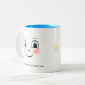 かわいい幸せ顔とパーソナライズされた文字 ツートーンマグカップ (正面左)
