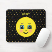 かわいい幸せ顔と星の黒 マウスパッド (マウス)