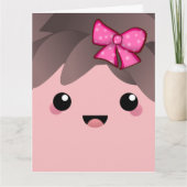 かわいい幸せ顔のかわいい日本の漫画の人形ピンク カード (正面)