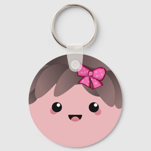 かわいい幸せ顔のかわいい日本の漫画の人形ピンク キーホルダー (正面)