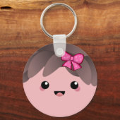 かわいい幸せ顔のかわいい日本の漫画の人形ピンク キーホルダー (正面)