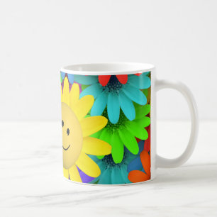 かわいい幸せ顔花 コーヒーマグカップ