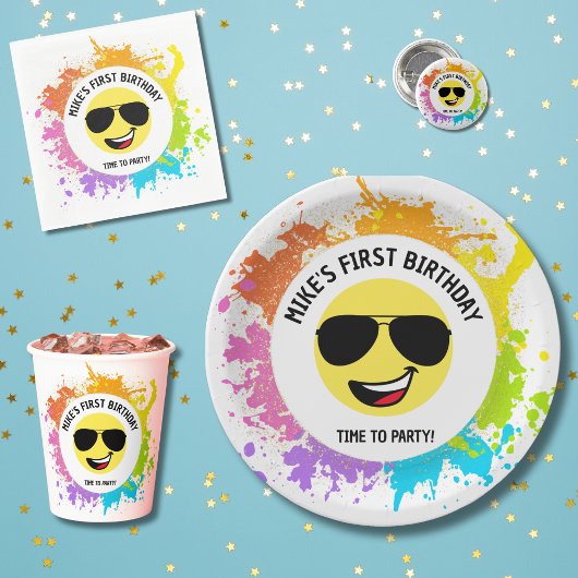 かわいい幸せ顔、アビエーターグラス、おもしろい第1回誕生日 スタンダードランチョンナプキン