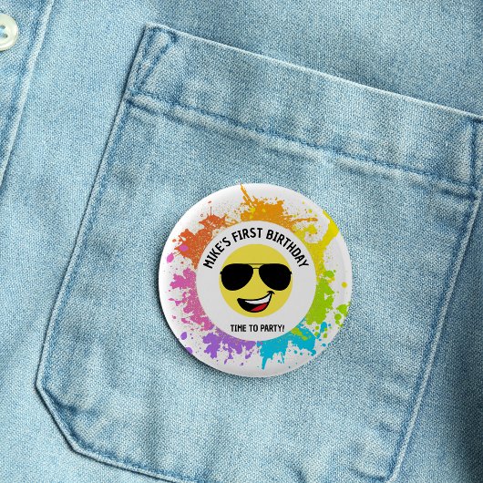 かわいい幸せ顔、アビエーターグラス、おもしろい第1回誕生日 缶バッジ